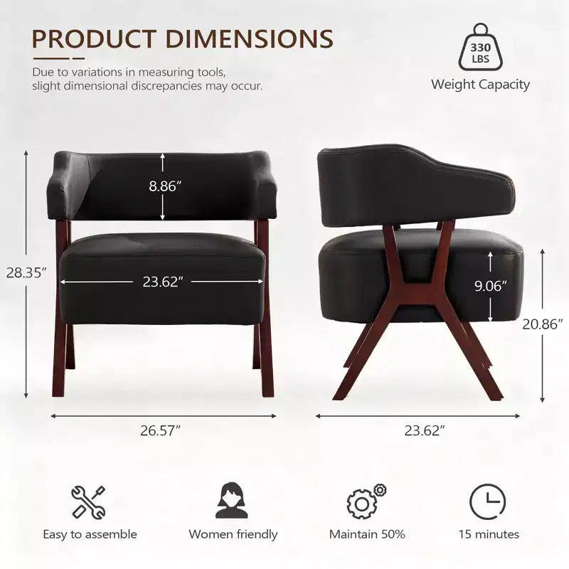 Fauteuil d'appoint rembourré TYBOATLE style mi-siècle avec assise revêtue de similicuir et cadre en bois massif