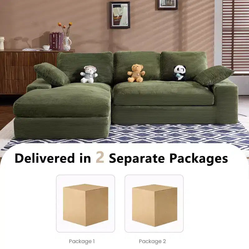 Canapé compressé en velours côtelé Clihome - Doux et agréable pour la peau avec 3 coussins de dossier et 2 coussins décoratifs