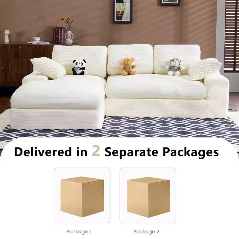 Canapé compressé en velours côtelé Clihome - Doux et agréable pour la peau avec 3 coussins de dossier et 2 coussins décoratifs