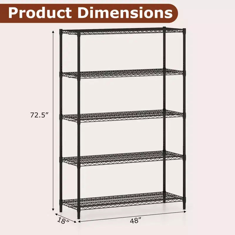 Étagère de rangement en métal à 5 niveaux Costway, capacité de 1814 kg, pour la maison et la cuisine