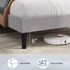 Cadre de lit Queen Size, Cadre de lit plateforme rembourré réglable en velours avec station de recharge, Tête de lit de rangement réglable, Aucun sommier tapissier requis