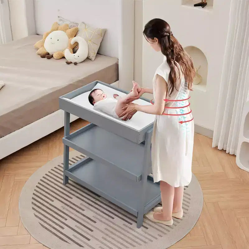 Table à langer Acekool avec matelas imperméable, Station de change portable avec 2 étagères de rangement pour nourrissons