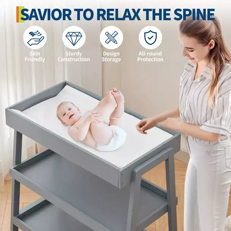 Table à langer Acekool avec matelas imperméable, Station de change portable avec 2 étagères de rangement pour nourrissons