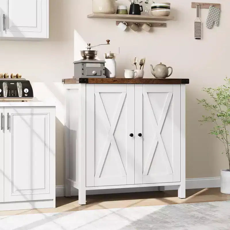 Meuble de bar à café de ferme GustoWave 30 avec étagère réglable, armoire de rangement de cuisine pour salle à manger, salon, marron et blanc