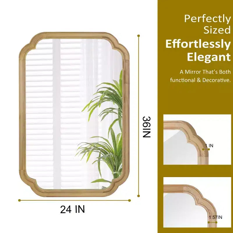Miroir mural 24 x 36 avec cadre en bois massif, coins arrondis, miroir décoratif pour salle de bain, chambre à coucher, salon, entrée-Panipeachy