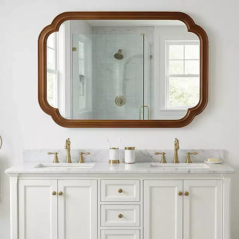Miroir mural 24 x 36 avec cadre en bois massif, coins arrondis, miroir décoratif pour salle de bain, chambre à coucher, salon, entrée-Panipeachy