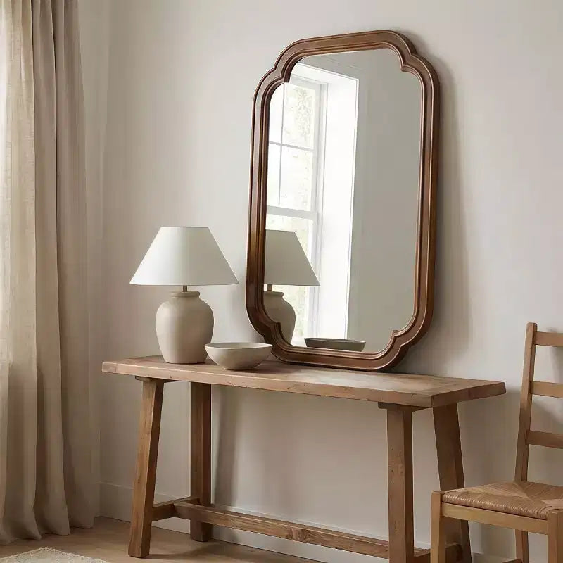 Miroir mural 24 x 36 avec cadre en bois massif, coins arrondis, miroir décoratif pour salle de bain, chambre à coucher, salon, entrée-Panipeachy