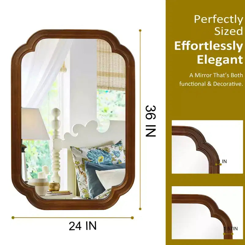 Miroir mural 24 x 36 avec cadre en bois massif, coins arrondis, miroir décoratif pour salle de bain, chambre à coucher, salon, entrée-Panipeachy