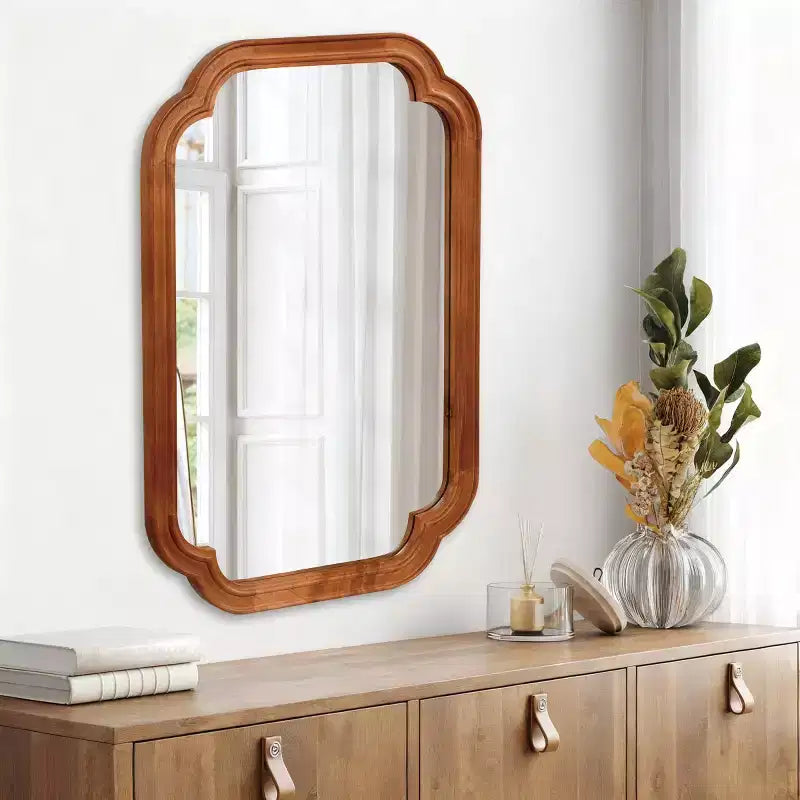 Miroir mural 24 x 36 avec cadre en bois massif, coins arrondis, miroir décoratif pour salle de bain, chambre à coucher, salon, entrée-Panipeachy