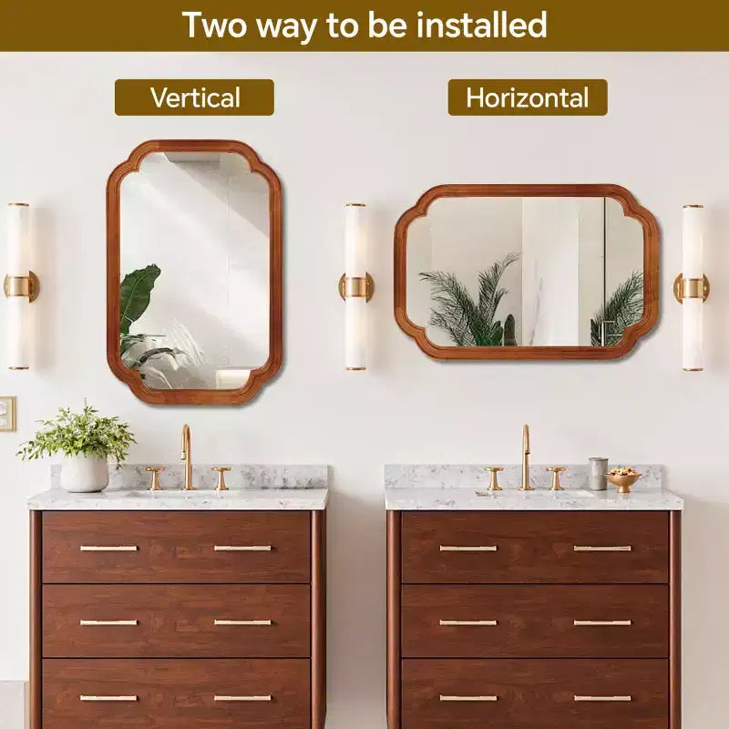 Miroir mural 24 x 36 avec cadre en bois massif, coins arrondis, miroir décoratif pour salle de bain, chambre à coucher, salon, entrée-Panipeachy