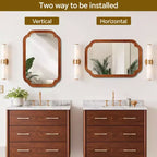 Miroir mural 24 x 36 avec cadre en bois massif, coins arrondis, miroir décoratif pour salle de bain, chambre à coucher, salon, entrée-Panipeachy