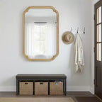 Miroir mural 24 x 36 avec cadre en bois massif, coins arrondis, miroir décoratif pour salle de bain, chambre à coucher, salon, entrée-Panipeachy