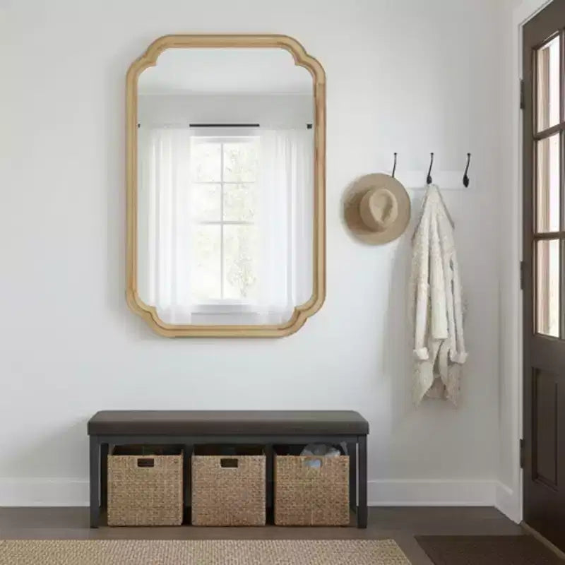 Miroir mural 24 x 36 avec cadre en bois massif, coins arrondis, miroir décoratif pour salle de bain, chambre à coucher, salon, entrée-Panipeachy