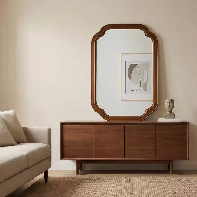Miroir mural 24 x 36 avec cadre en bois massif, coins arrondis, miroir décoratif pour salle de bain, chambre à coucher, salon, entrée-Panipeachy