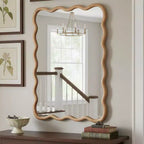 Miroir mural 30 x 40 avec cadre en bois massif, miroir décoratif rectangulaire ondulé pour salle de bain, chambre à coucher, salon, entrée-Panipeachy