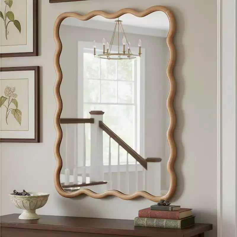 Miroir mural 30 x 40 avec cadre en bois massif, miroir décoratif rectangulaire ondulé pour salle de bain, chambre à coucher, salon, entrée-Panipeachy