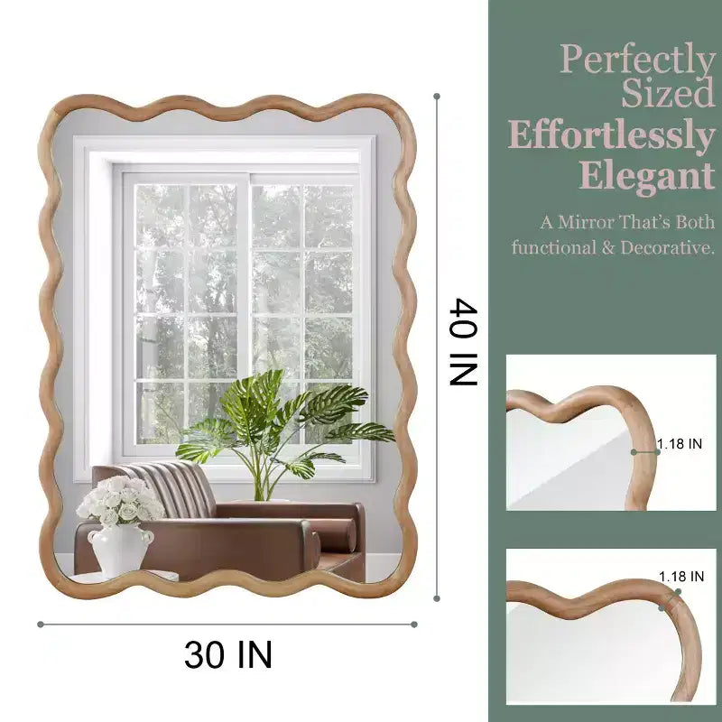 Miroir mural 30 x 40 avec cadre en bois massif, miroir décoratif rectangulaire ondulé pour salle de bain, chambre à coucher, salon, entrée-Panipeachy