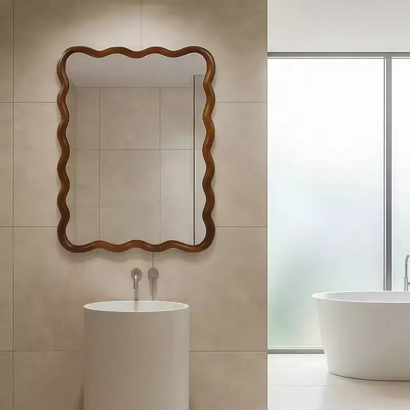 Miroir mural 30 x 40 avec cadre en bois massif, miroir décoratif rectangulaire ondulé pour salle de bain, chambre à coucher, salon, entrée-Panipeachy