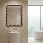 Miroir mural 30 x 40 avec cadre en bois massif, miroir décoratif rectangulaire ondulé pour salle de bain, chambre à coucher, salon, entrée-Panipeachy