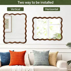 Miroir mural 30 x 40 avec cadre en bois massif, miroir décoratif rectangulaire ondulé pour salle de bain, chambre à coucher, salon, entrée-Panipeachy