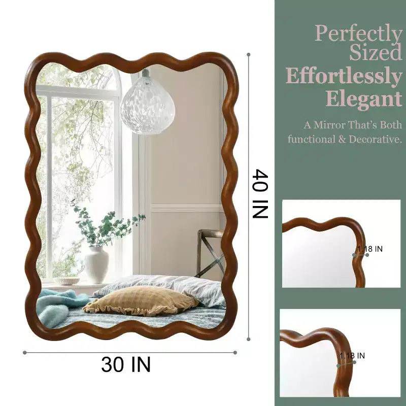 Miroir mural 30 x 40 avec cadre en bois massif, miroir décoratif rectangulaire ondulé pour salle de bain, chambre à coucher, salon, entrée-Panipeachy