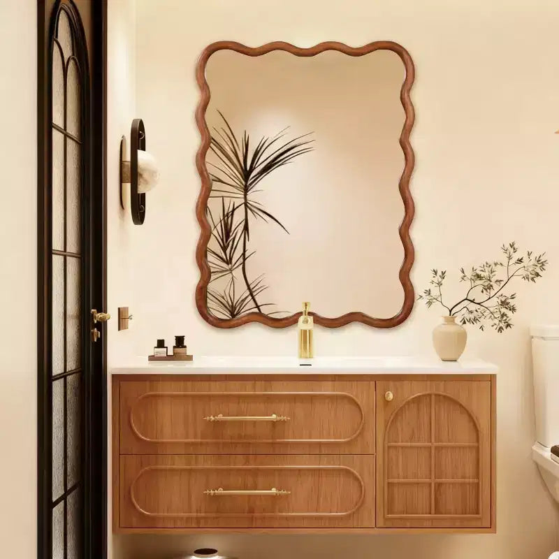Miroir mural 30 x 40 avec cadre en bois massif, miroir décoratif rectangulaire ondulé pour salle de bain, chambre à coucher, salon, entrée-Panipeachy