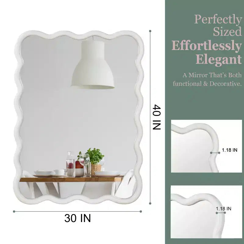 Miroir mural 30 x 40 avec cadre en bois massif, miroir décoratif rectangulaire ondulé pour salle de bain, chambre à coucher, salon, entrée-Panipeachy