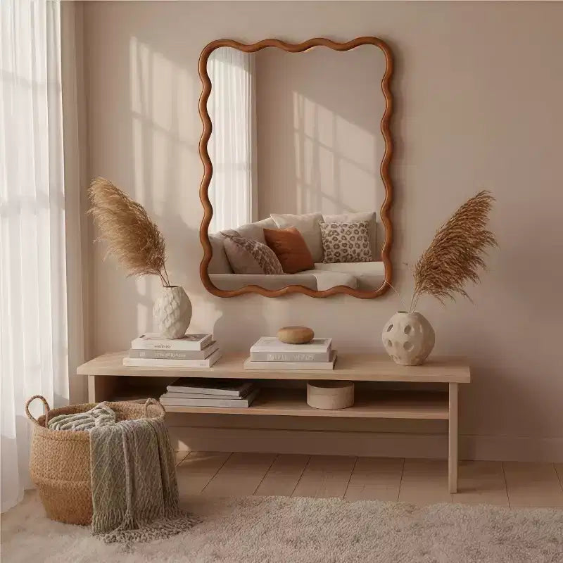 Miroir mural 30 x 40 avec cadre en bois massif, miroir décoratif rectangulaire ondulé pour salle de bain, chambre à coucher, salon, entrée-Panipeachy