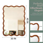 Miroir mural 30 x 40 avec cadre en bois massif, miroir décoratif rectangulaire ondulé pour salle de bain, chambre à coucher, salon, entrée-Panipeachy