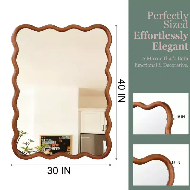 Miroir mural 30 x 40 avec cadre en bois massif, miroir décoratif rectangulaire ondulé pour salle de bain, chambre à coucher, salon, entrée-Panipeachy