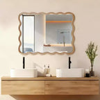 Miroir mural 30 x 40 avec cadre en bois massif, miroir décoratif rectangulaire ondulé pour salle de bain, chambre à coucher, salon, entrée-Panipeachy