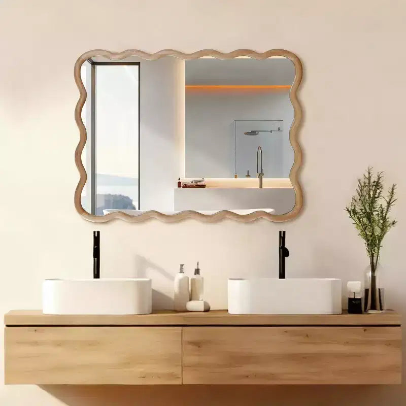 Miroir mural 30 x 40 avec cadre en bois massif, miroir décoratif rectangulaire ondulé pour salle de bain, chambre à coucher, salon, entrée-Panipeachy