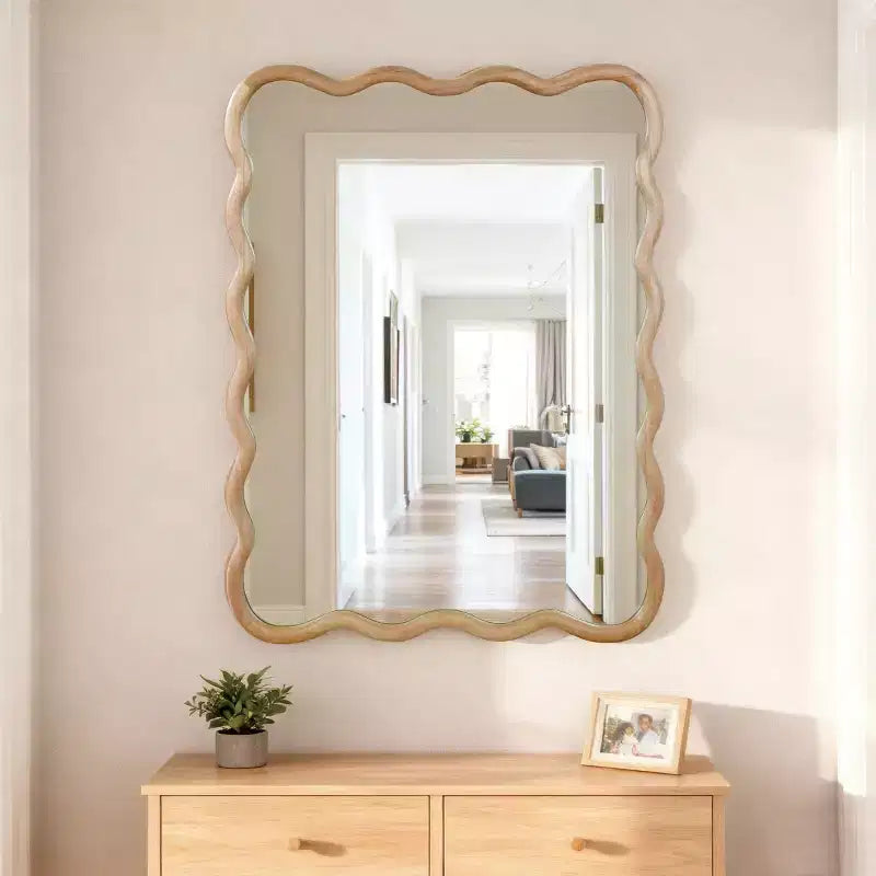 Miroir mural 30 x 40 avec cadre en bois massif, miroir décoratif rectangulaire ondulé pour salle de bain, chambre à coucher, salon, entrée-Panipeachy