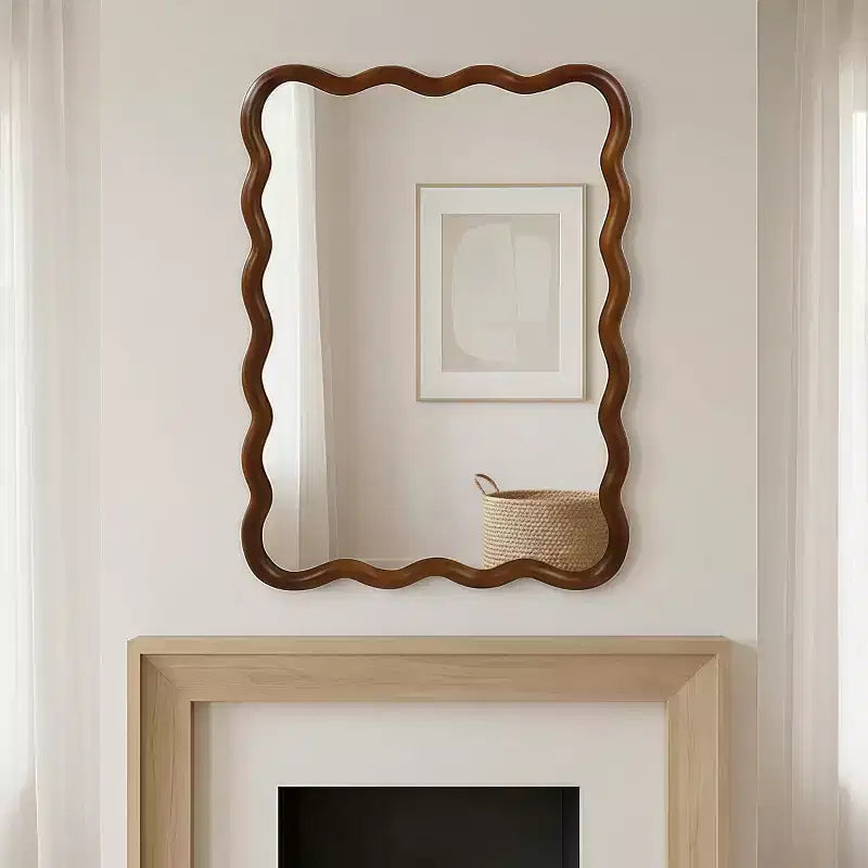 Miroir mural 30 x 40 avec cadre en bois massif, miroir décoratif rectangulaire ondulé pour salle de bain, chambre à coucher, salon, entrée-Panipeachy