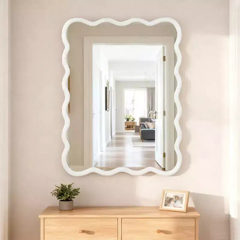 Miroir mural 30 x 40 avec cadre en bois massif, miroir décoratif rectangulaire ondulé pour salle de bain, chambre à coucher, salon, entrée-Panipeachy