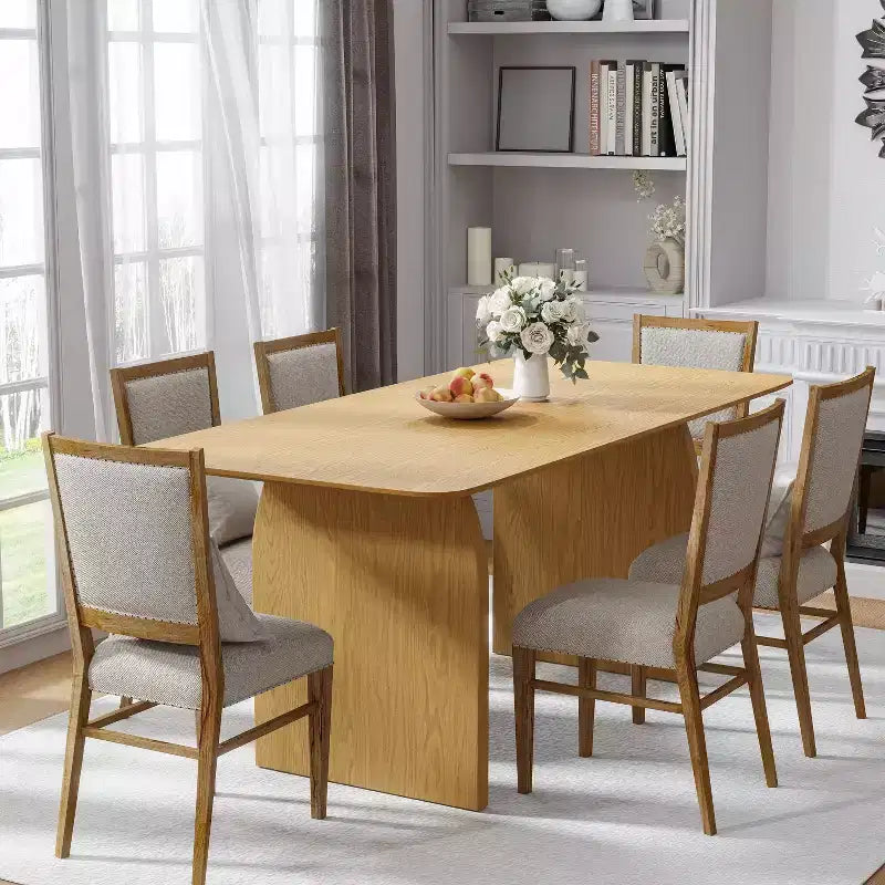 PexFix 67 x 33.5 Farmhouse Dining Table Solid Wood Kitchen Table with Arched Legs Square Natural Wood Top for Dining Room & Kitchen