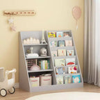 4-Tier Wooden Kids Bookshelf with Toy Storage, Front-Facing Book Display Organizer for Kids Room, Gray