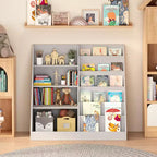 Bibliothèque pour enfants en bois à 4 niveaux avec rangement pour jouets, organisateur d'affichage de livres frontaux pour chambre d'enfant, gris