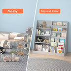 Bibliothèque pour enfants en bois à 4 niveaux avec rangement pour jouets, organisateur d'affichage de livres frontaux pour chambre d'enfant, gris