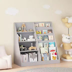 Bibliothèque pour enfants en bois à 4 niveaux avec rangement pour jouets, organisateur d'affichage de livres frontaux pour chambre d'enfant, gris