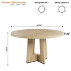 Table de salle à manger ronde de 47 pouces pour 4 à 6 personnes - Table de cuisine circulaire avec base de piédestal robuste, meuble de salle à manger peu encombrant