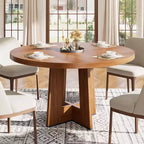 Table de salle à manger ronde de 47 pouces pour 4 à 6 personnes - Table de cuisine circulaire avec base de piédestal robuste, meuble de salle à manger peu encombrant