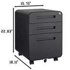 Meuble Classeur Mobile à 3 Tiroirs avec Serrure C Entièrement Assemblé Rangement Sous-Bureau pour Dossiers A4/Lettre/Légal, Conception en Métal Roulant à 5 Roues