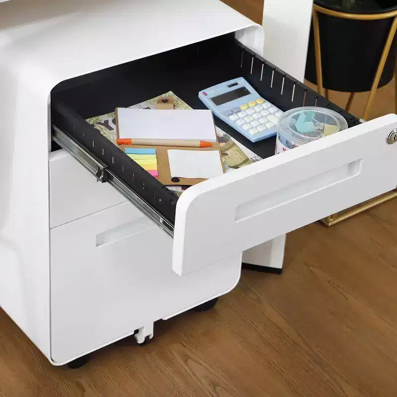 Meuble Classeur Mobile à 3 Tiroirs avec Serrure C Entièrement Assemblé Rangement Sous-Bureau pour Dossiers A4/Lettre/Légal, Conception en Métal Roulant à 5 Roues