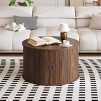Table basse ronde moderne du milieu du siècle, 71 cm, design cannelé avec rangement à porte coulissante, parfaite pour le salon (1 pièce)