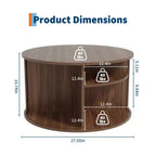 Table basse ronde moderne du milieu du siècle, 71 cm, design cannelé avec rangement à porte coulissante, parfaite pour le salon (1 pièce)