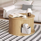 28 Round Mid-Century Modern Coffee Table  Fluted Design with Sliding Tambour Door Storage  Perfect for Living Room (1-Pack)