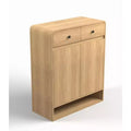 Semi-Circular 1-Drawer 2-Cabinet Panel Shoe Cabinet, Natural Wood Color