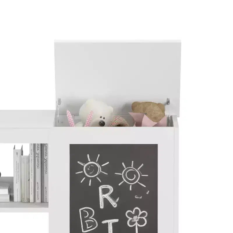 Étagère à Livres et Meuble de Rangement pour Jouets 3-en-1 pour Enfants avec Tableau Noir, Organisateur Blanc Moderne pour Salle de Jeux