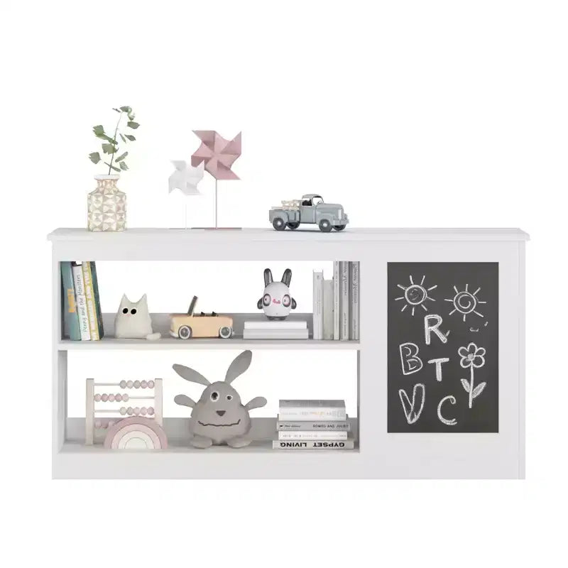 Étagère à Livres et Meuble de Rangement pour Jouets 3-en-1 pour Enfants avec Tableau Noir, Organisateur Blanc Moderne pour Salle de Jeux